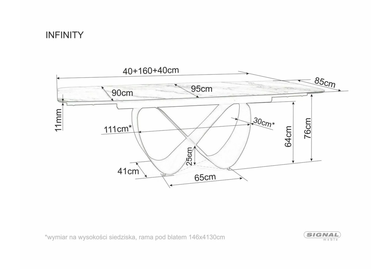 Esstisch Infinity Amber  (95x160-240)