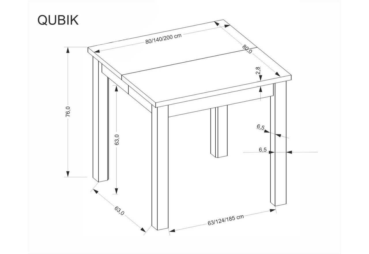 Esstisch Qubik (80x80-200)