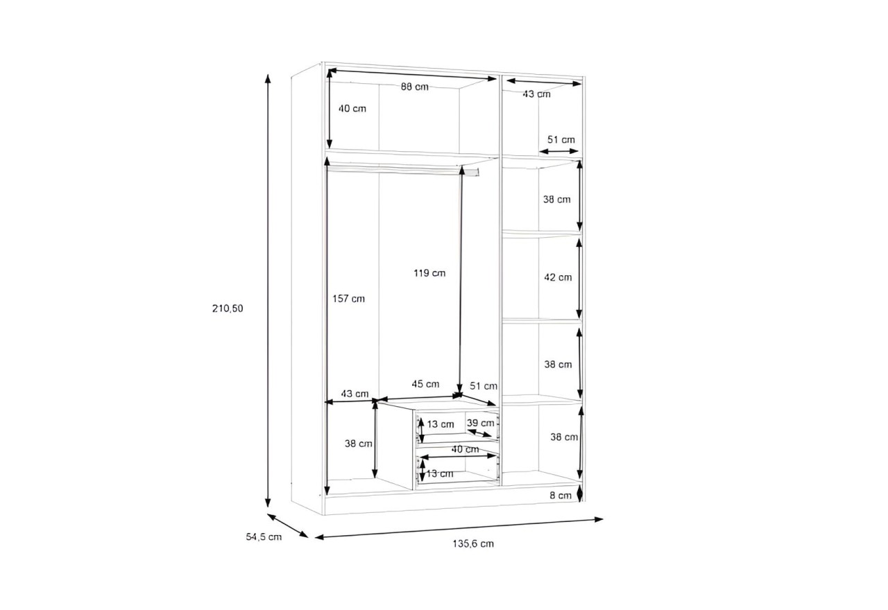 Kleiderschrank Trojanda (135cm)