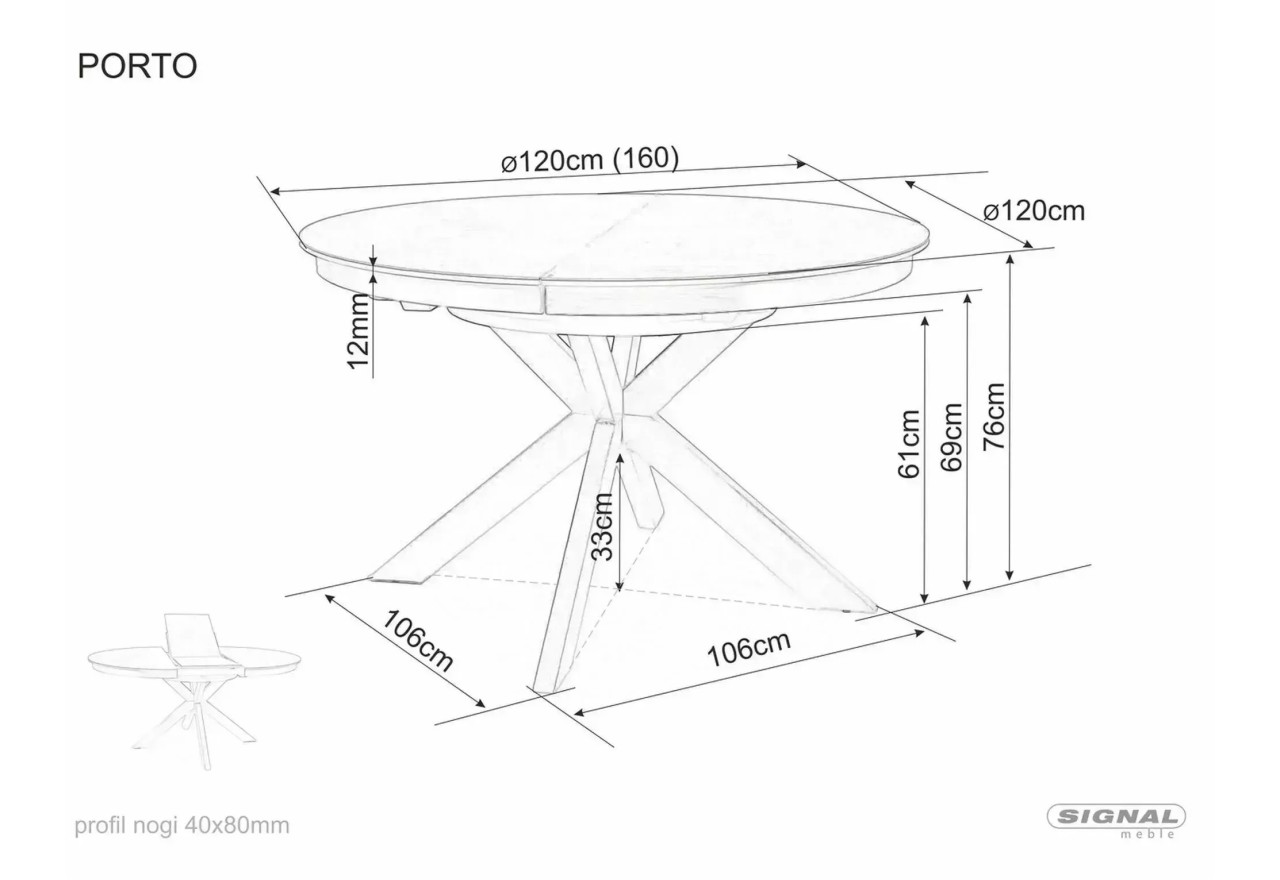 Esstisch Porto Lux (76x120-160)